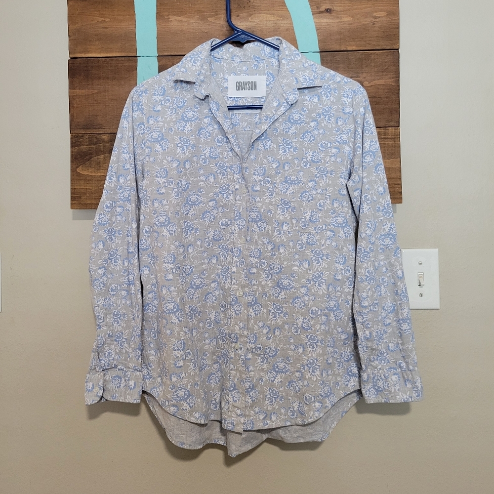 Grayson The Hero Blue Floral Button-Up Lightweight Cotton Shirt Size 2 (Small)